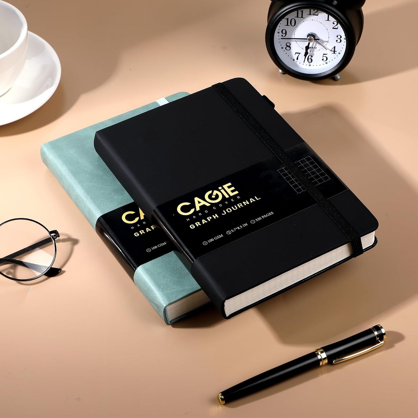 CAGIE Lined Journal Notebook for Women Men 320 Pages 100 Gsm Paper Thick Journaling Notebooks A5 Leather Journals for Writing Hardcover Journal Supplies for Work Note Taking Diary, 5.7x8.3 In, Green