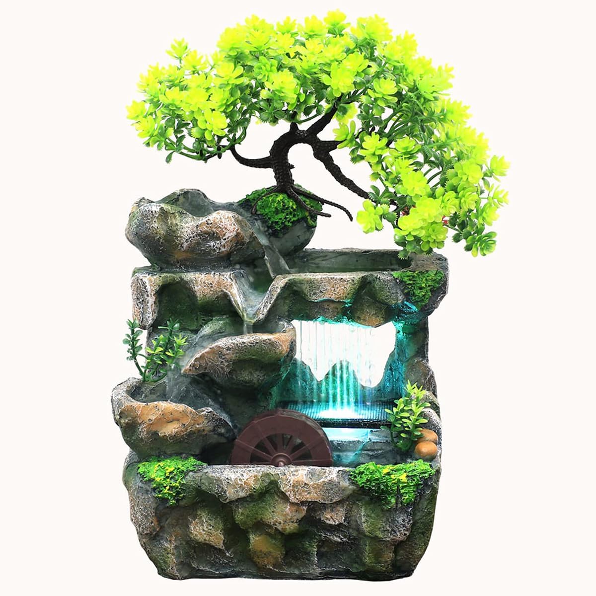 Rockery Stream Tabletop Fountain, Zen Meditation Indoor Waterfall Feature with Automatic Pump and Switch, Desktop Fountain for Home Office Bedroom Decoration (A)