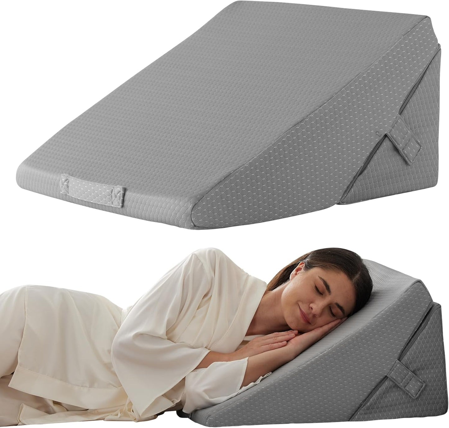 Bedluxe Wedge Pillow Headboard, 3PCS Orthopedic Bed Wedge Pillows Set for After Surgery, Adjustable Pillow Wedge for Acid Reflux&Back Pain Relief, Sleeping, Back Pillow for Bed Sitting Up, White/Grey