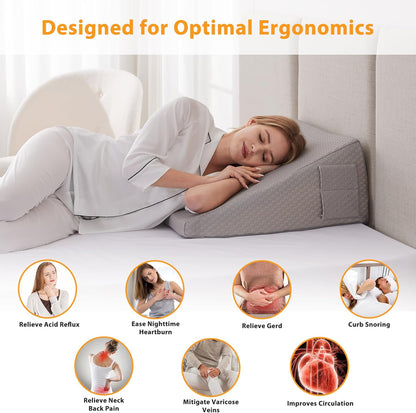 Ruqmuis Wedge Pillow for Acid Reflux, Bed Wedge Pillow for Headboard 10", Pillow Wedge for Back Pain Relief, Post Surgery, Elevated Pillows for Sleeping, Snoring, Triangle Pillow with Cover, White