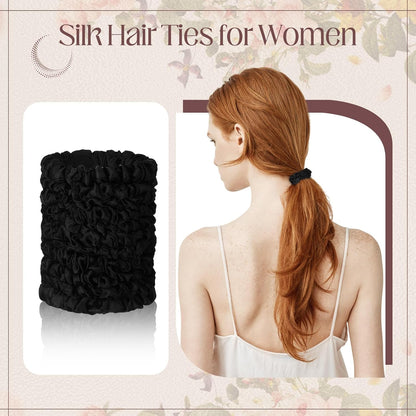 100 Pieces Silk Satin Scrunchies Bulk Thin Satin Scrunchies for Women Black Silk Hair Ties for Hair Small Scrunchy Elastic Bands Skinny Ponytail Holder Head Accessories Wrist Decor
