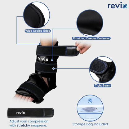 REVIX Ankle Ice Pack Wrap for Foot Pain Relief and Feet Injuries, Reusable Gel Ice Cold Packs for Achilles Tendonitis, Plantar Fasciitis, Sprained Ankles and Heels