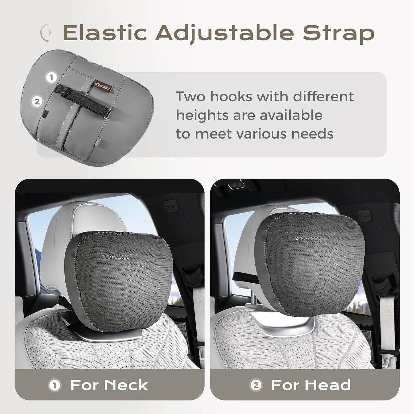 Coverado Car Lumbar Support Pillow and Car Neck Pillow Kit, Ergonomic Design Car Headrest Pillow for Driving, Relax Back Head Muscles Relieve Driving Fatigue, Breathable & Removable Cover, Gray