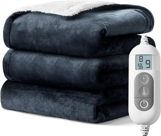 Heated Blanket, Soft Flannel Electric Throw Blanket | Fast Heating, 8 Heating Levels, 9 Hours Auto Shut Off, Thoughtful Gift for Elders