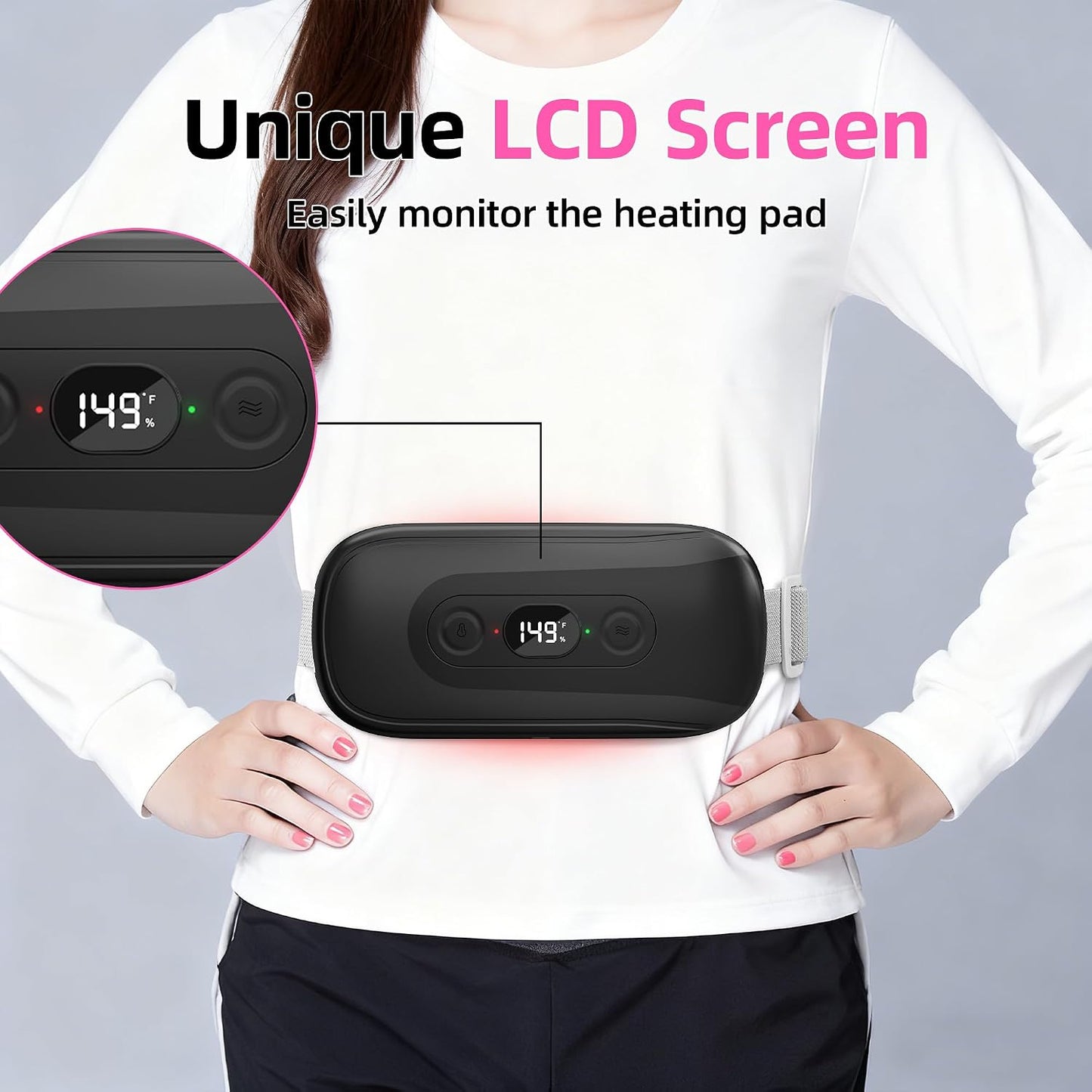 Portable Heating Pad: 2 Timer 6 Heat Levels 6 Vibration Modes Cordless Electric Heating Pad 3s Fast Heating Travel Heating Pad Gifts for Women Christmas Birthday Pink