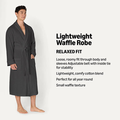 Amazon Essentials Men's Lightweight Cotton Waffle Bath Robe, Mid-Length Loungewear (Available in Big & Tall)