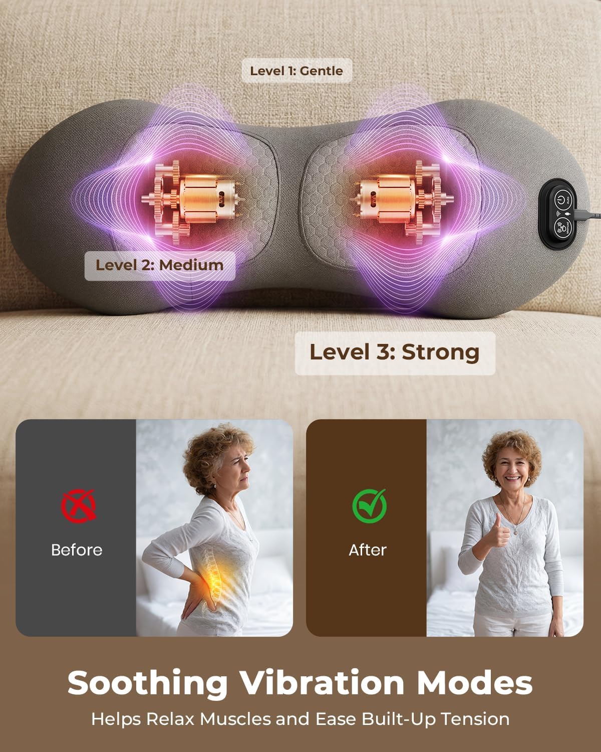 2026 Upgraded 4-in-1 Lumbar Support Pillow Massager with Remote Control