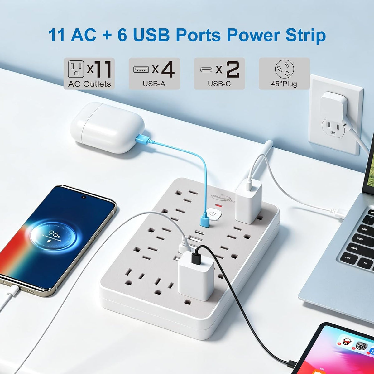6 FT Flat Plug Surge Protector Power Strip,11 AC Outlets with 6 USB Ports
