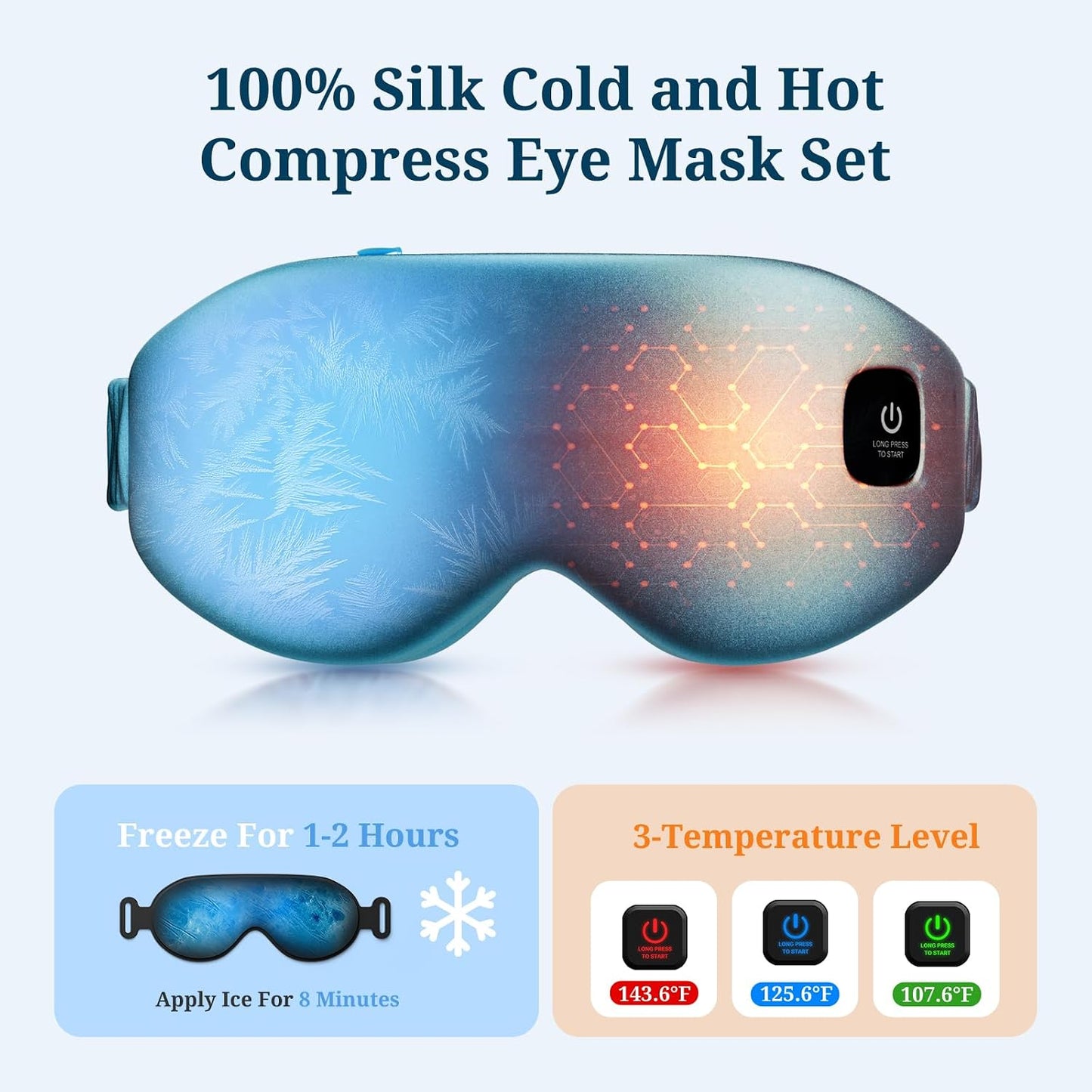 100% Silk Wireless Heated Eye Mask with Cooling, Relieves Dry Eye Syndrome and Puffy, Reduces Dark Circles, Adjustable Velcro Design and Washable Cover, Suitable for Travel & Gifts-Pink.