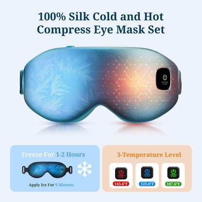 100% Silk Wireless Heated Eye Mask with Cooling, Relieves Dry Eye Syndrome and Puffy, Reduces Dark Circles, Adjustable Velcro Design and Washable Cover, Suitable for Travel & Gifts-Pink.