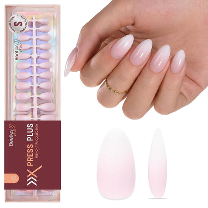 Beetles Press On Nail Kit-Short Square French Tip Press On Nails, 150Pcs Pink French Nail Tips with Nail Glue & Remover Builder Top Coat Nail Lamp, All-in-One DIY Fake Nails Gift for Women