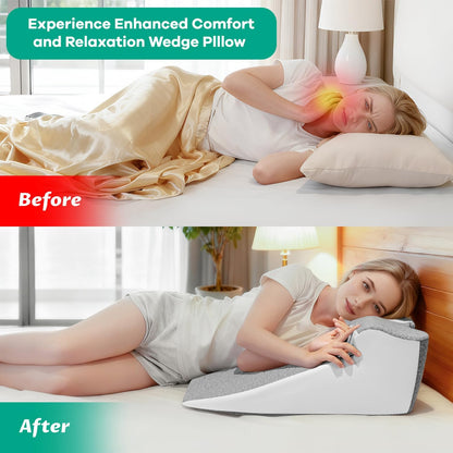 Ergonomic Wedge Pillow for Sleep Apnea Memory Foam Reading Pillow for Back, Neck & Head Comfortable Support-Grey(Extra Large)