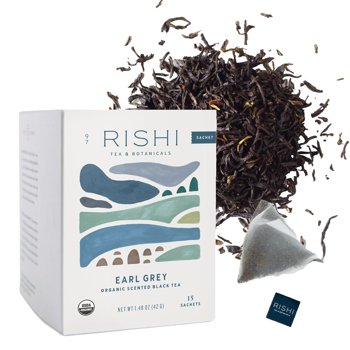 Rishi Tea Earl Grey Organic Black Sachet Tea Bags, Caffeinated, 15ct