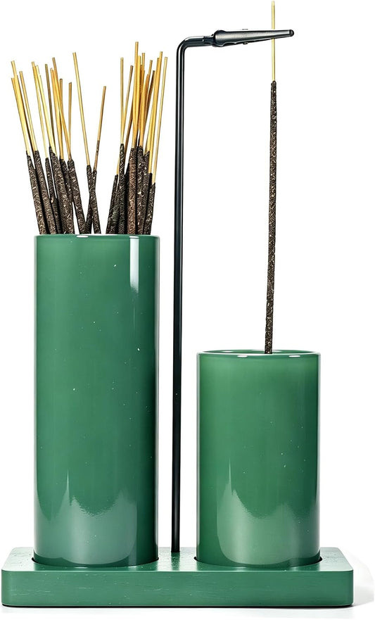 2 in 1 Incense Burner Holder for Sticks,Glass Incense Holder with Storage,Upside Down Incense Holder for Sticks with Glass Ash Catcher for Meditation Yoga Spa Room Home Decor[Full Black]