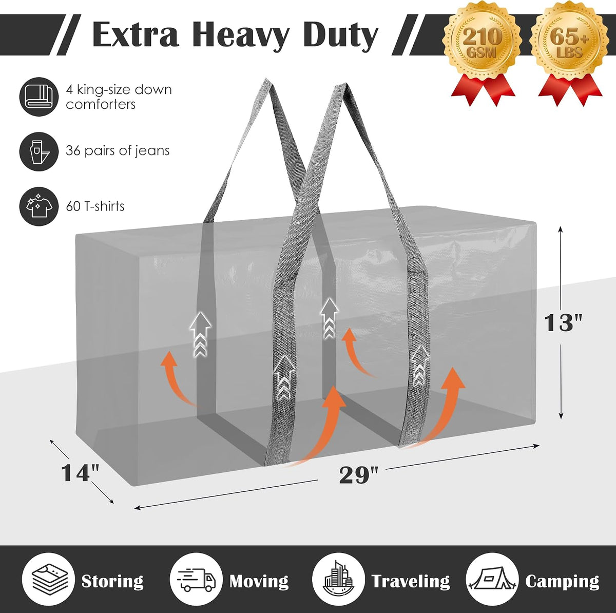Moving Bags Heavy Duty 210GSM with Full-Open Side Zipper, 93L 220lbs Waterproof Foldable Storage Totes for College Dorm Move-In, Moving Boxes Alternative & Home Organization, Blue