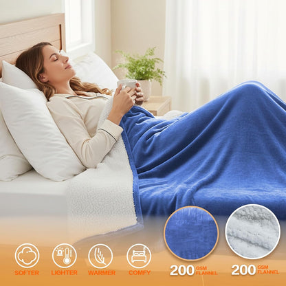 Electric Heated Blanket Throw Size 50''x60''-Control Heating Blanket, Soft & Warm Flannel 10-Level Temperature Control, 8 Hours Auto Off, Rapid Heating & Overheat Protection