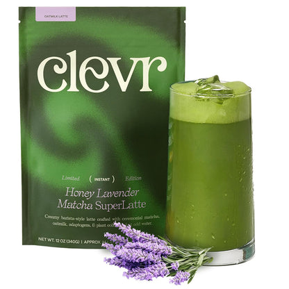 Clevr Pistachio Matcha SuperLatte, Organic Ceremonial Grade, Instant Superfood Powder Blend with Lions Mane, Reishi Mushroom, Coconut Cream, Ashwagandha, Serve Hot or Iced (14 Lattes)