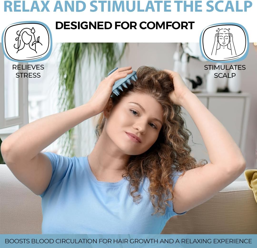Fiora Naturals Scalp Massager Shampoo Brush - Silicon Scalp Scrubber & Exfoliator for Dandruff Removal and Hair Growth, Brush for Wet & Dry Hair, for Men, Women, Kids - BPA Free