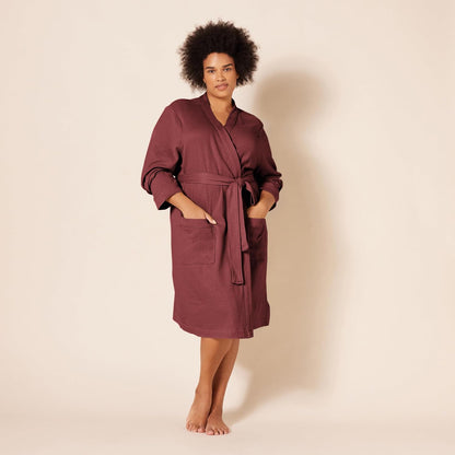 Amazon Essentials Women's Lightweight Cotton Blend Waffle Mid-Length Bathrobe, Breathable Loungewear (Available in Plus Size)