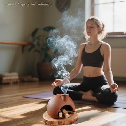 MOUGIGI Terracotta Palo Santo Holder - Modern Chiminea Incense Burner for Yoga, Meditation, and Energy Cleansing - Wood Sticks Dish, Sage Ash Catcher, Smudge Bowl, Cone Burner - Unique Meditation Gift