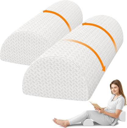 SweetSlubr Knee Pillow for Side Sleepers, Half Moon Memory Foam Bolster Pillow for Legs, Ergonomic Design Wedge Elevation Pillow for Side & Back Sleeping, Under Knee Support, Foot, Ankle, Lumbar,White