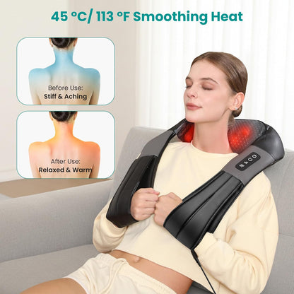 Nekteck Shiatsu Neck Massager with Heat for Pain Relief Deep Tissue, 2026 Upgraded 3D Back Shoulder Kneading Massage Pillow, Body Muscle Relaxation Tools Gifts for Him Her, Blue (NOT Cordless)
