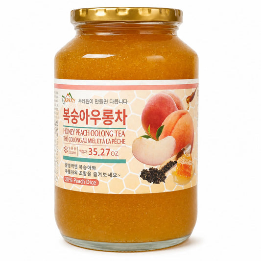 Apexy Korean Honey Peach Oolong Tea – Made with Real Fruit, No Artificial Colors – Premium Drink Base, Smoothies, Desserts, Cocktails, Yogurt, Spreads Made in KOREA 35.27oz (1kg). (Peach Oolong Tea)