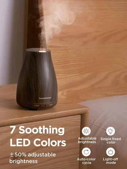 InnoGear Essential Oil Diffuser, Ultrasonic Diffusers for Home Aromatherapy Humidifier for Bedroom Room 7 Colors LED 2 Mist Mode Auto Off, Basic White