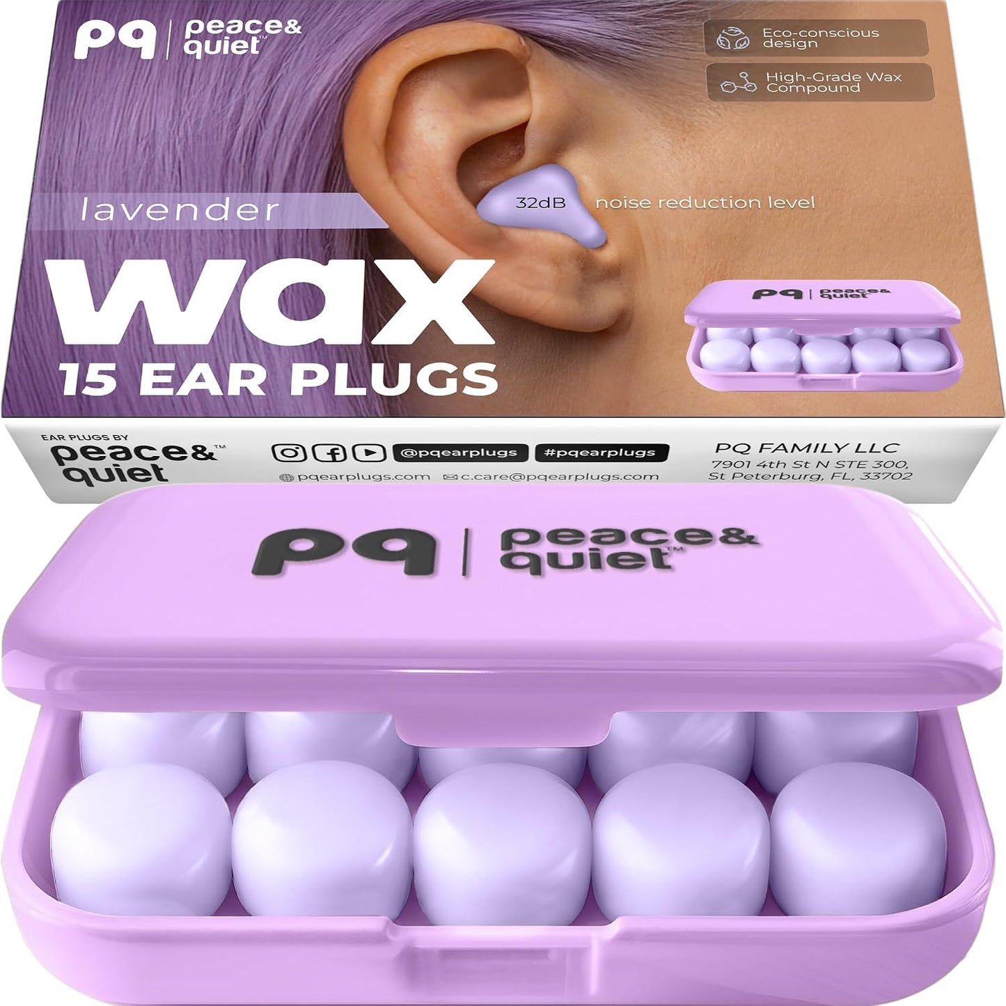 Peace&Quiet | PQ Wax Ear Plugs for Sleeping, Swimming - Soft Noise Cancelling Silicone Gel Wax Earplugs for Sleep and Swimmers, Sound Blocking Level of 32 Db, Color: Blue