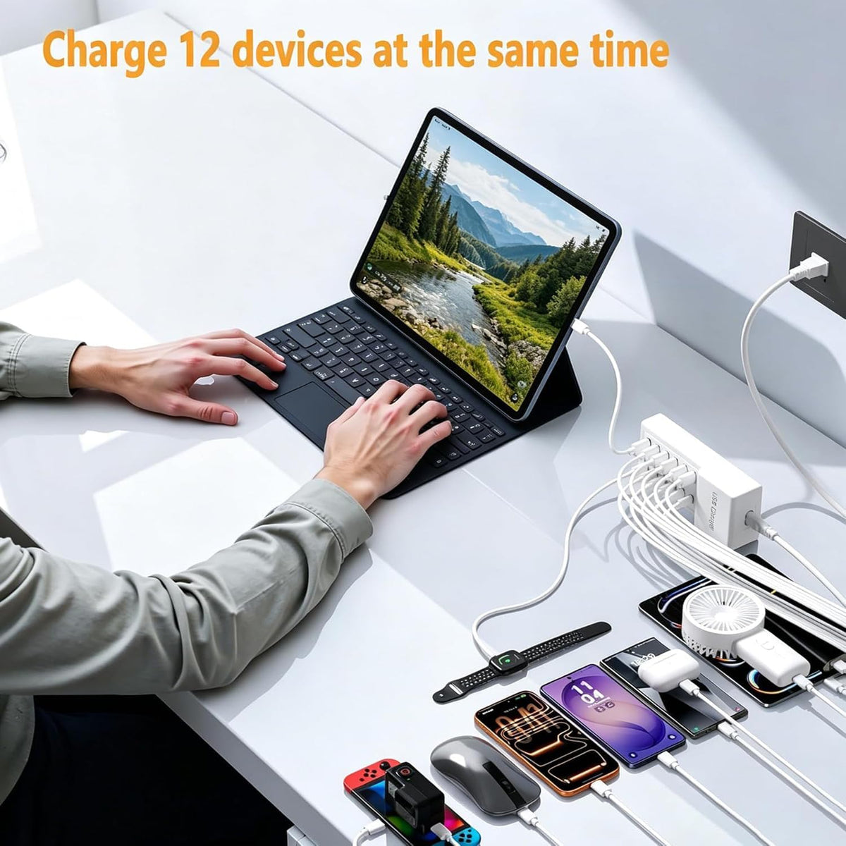 USB Charging Station 50w10A 12 Ports Multiple Charging Block, USB C Strip for iPhone 13/14/15/16/17/Smartphone/Tablet/Watch/Headphones and Multiple Charger Plug