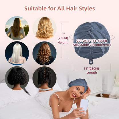 Adjustable Silk Satin Hair Bonnet for Sleeping Women, Double Layer, Silk Hair Wrap for Sleeping Women Men, Curly Natural Braid Straight Unisex - Pink