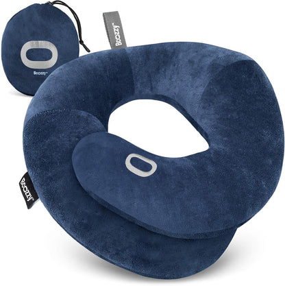 BCOZZY Travel Neck Pillow for Airplane– Patented Double Support for Head, Neck, and Chin. Best for Long Flights, Plane Sleeping, and Car Rides. Adjustable Size. Fully Washable. Carry Bag. Large, Black