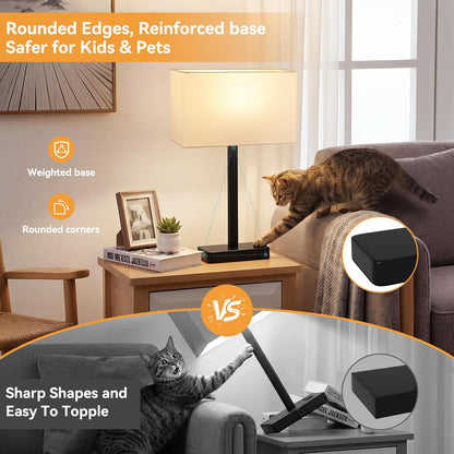 Hong-in Touch Lamps for Bedroom - 3-Way Dimmable Bedside Lamps Set of 2 with USB C+A, Grey Modern Table Lamp for Night Stands, Desk Lamp for Living Room Nightstand End Tables Bed Side