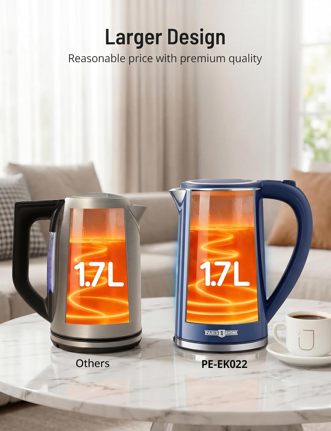Electric Kettle Temperature Control, 1.7L Extra Large Electric Tea Kettle, 4H Keep Warm Hot Water Kettle with 6 Presets, LED Screen Electric Kettles for Family Meal Party Office Break Room
