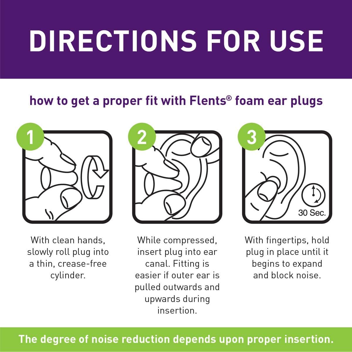 Flents Protechs Foam Ear Plugs, 70 Pair for Sleeping, Snoring, Loud Noise, Traveling, Concerts, Construction, Studying, Work, Shooting, NRR 33, Noise Cancelling, Disposable Purple, Made in the USA
