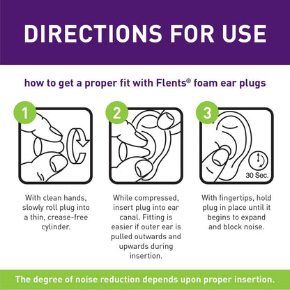 Flents Protechs Foam Ear Plugs, 70 Pair for Sleeping, Snoring, Loud Noise, Traveling, Concerts, Construction, Studying, Work, Shooting, NRR 33, Noise Cancelling, Disposable Purple, Made in the USA