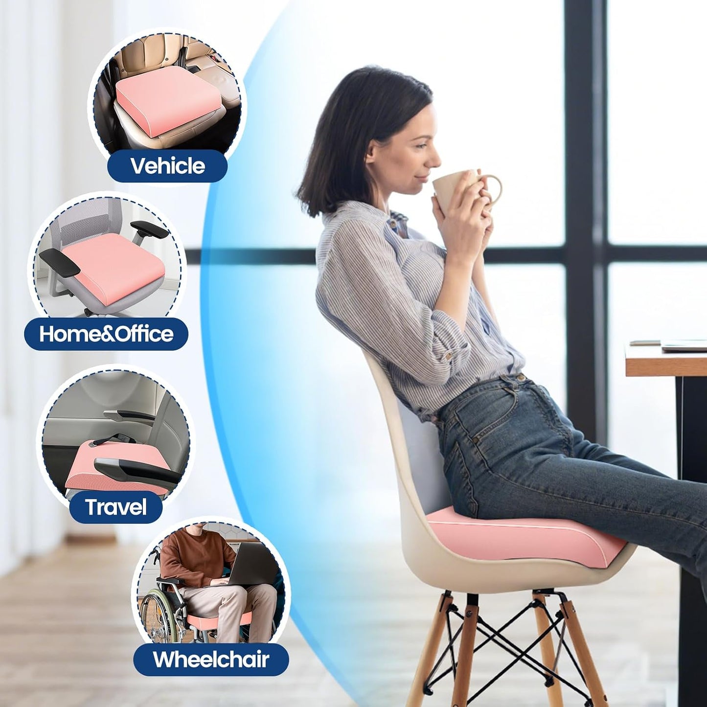 SweetSlubr Seat Cushion for Tailbone Pain Relief, Office Chair Cushion, Chair Pad, Memory Foam Large Cushion with Non-Slip Cover for Soft Support at Office Chair, Car Seat, Airplane, Black/Large