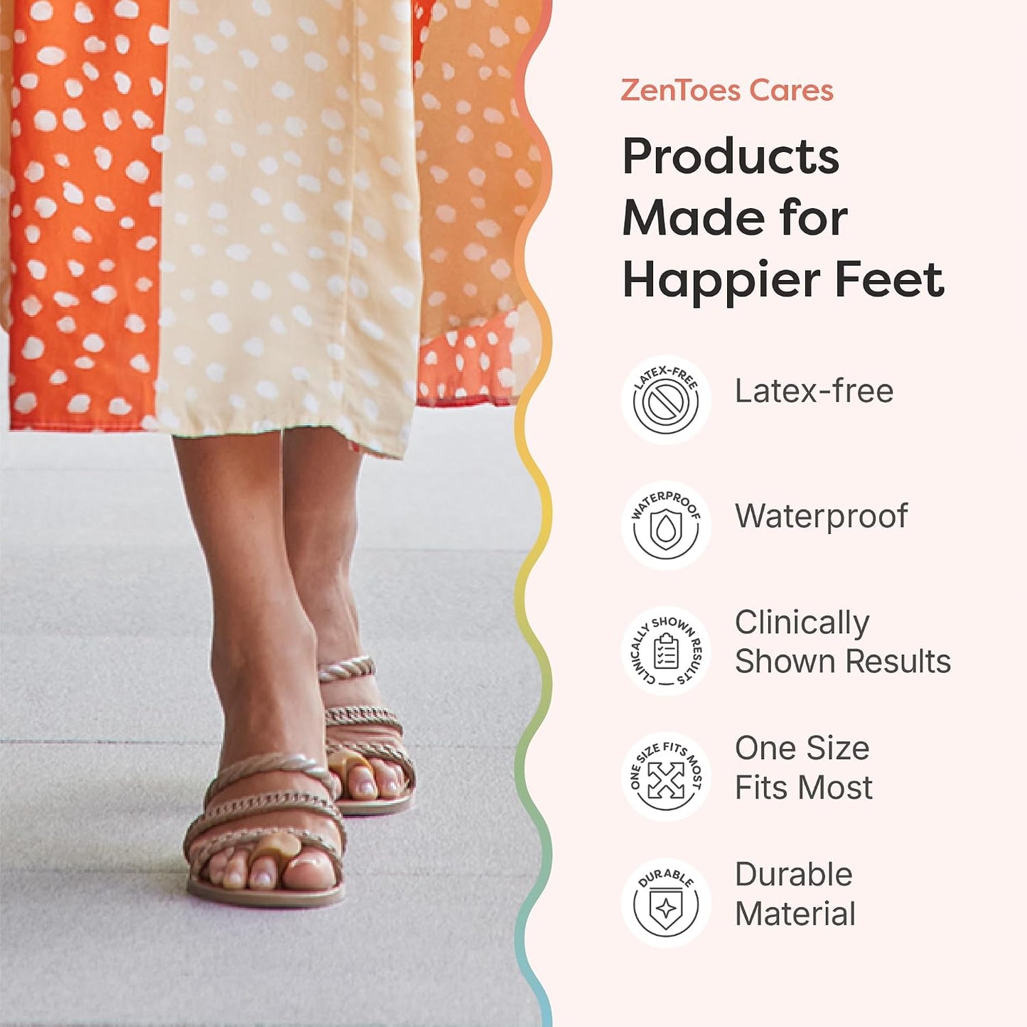 ZenToes Gel Toe Separators for Overlapping Toes, Bunions, Big Toe Alignment, Corrector and Spacer - 4 Pack (White)