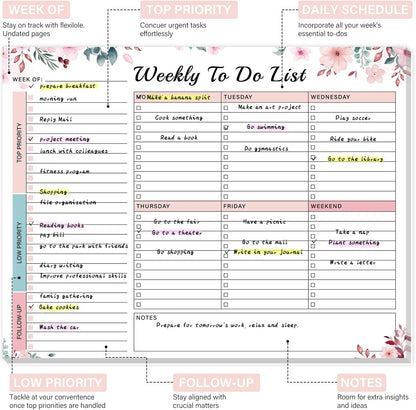 Weekly To Do List Notepad with 52 Undated Sheets（8.5"×11"）- Weekly Desk Planner Pad with Spiral Binding for Women & Man, Office, School and Home Personal Organizer