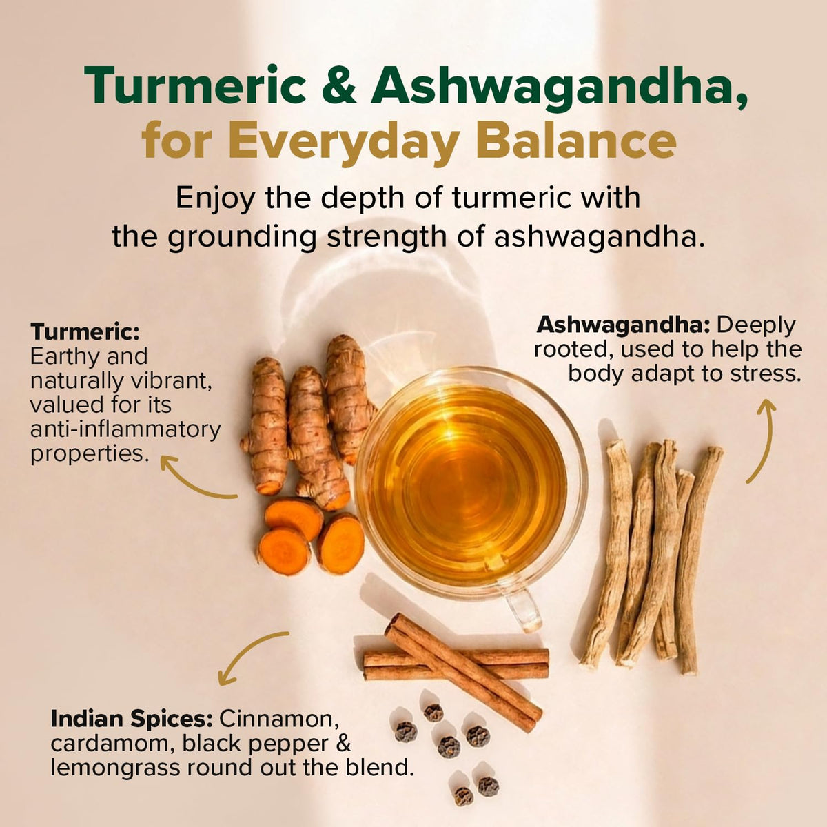 VAHDAM Turmeric Ashwagandha Tea(100 Pyramid Teabag)Caffeine Free Herbal Tea