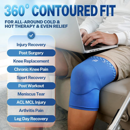 Knee Ice Pack Wrap Sleeve Thickened Core for Knee Pain, Targeted Swelling Relief During Recovery, Soft Flexible Gel, No Slip Compression Fit, Reusable Hot Cold Therapy for Post Activity, M