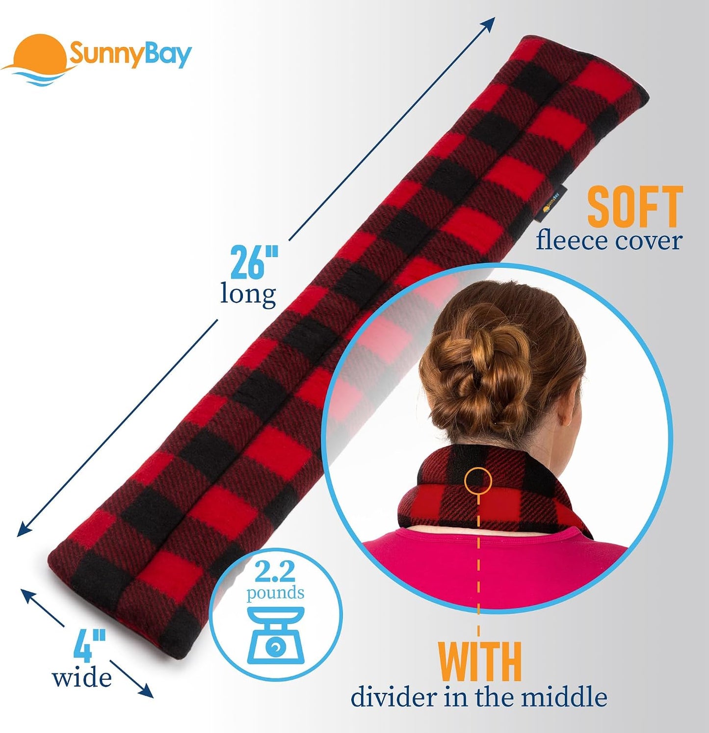 SunnyBay Microwavable Heating Pad for Neck and Shoulder, Heated Neck Wrap, Microwave Heat Pad, Weighted Beanbag Moist Hot or Cold Compress, 2.2 lbs, 26x4 Inches, Navy Blue