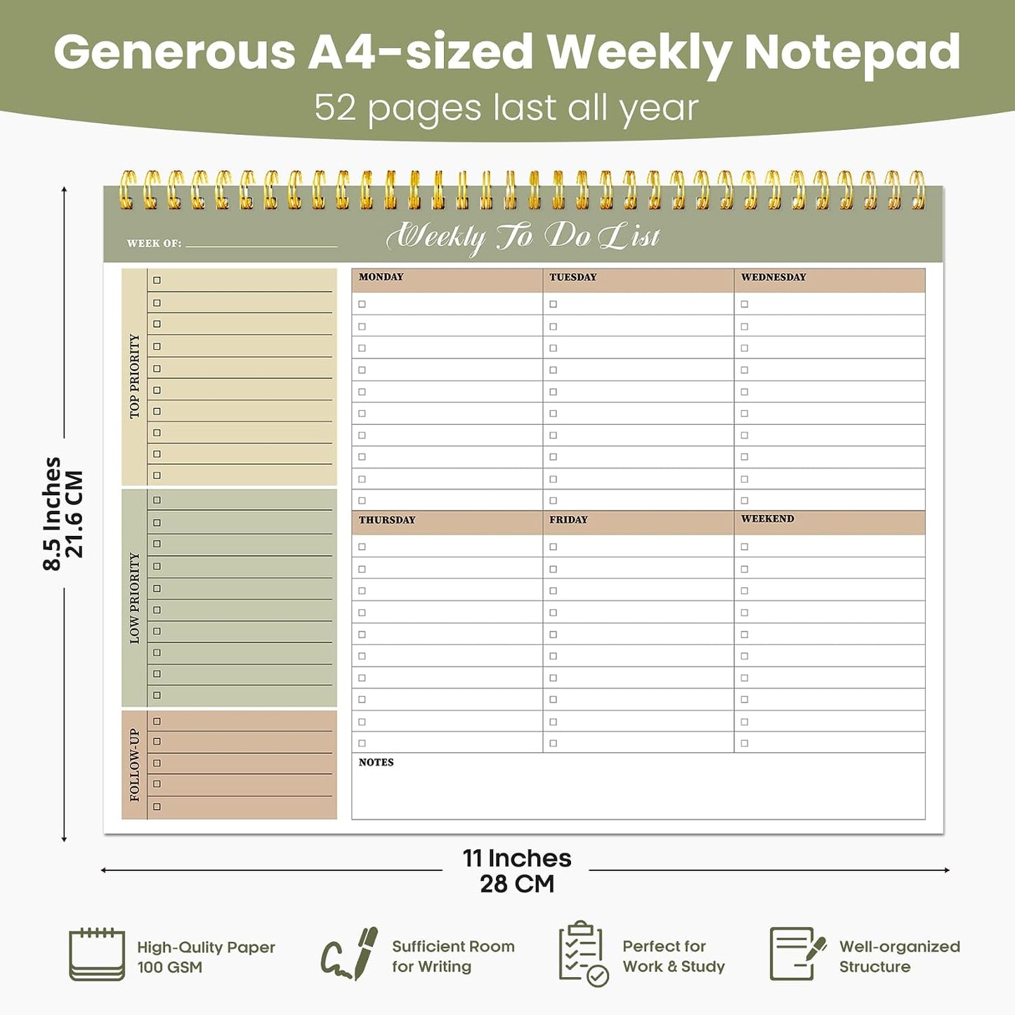 Weekly To Do List Notepad with 52 Undated Sheets（8.5"×11"）- Undated Weekly Planner Notepad for Office Desk Accessories and Supplies - Sunshine Petal
