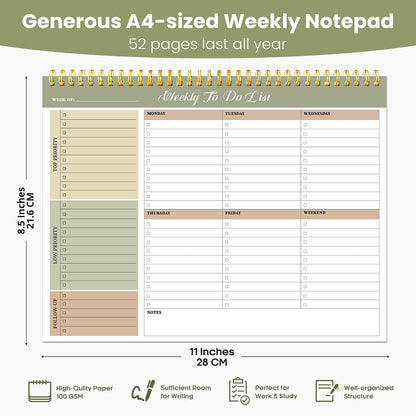 Weekly To Do List Notepad with 52 Undated Sheets（8.5"×11"）- Undated Weekly Planner Notepad for Office Desk Accessories and Supplies - Sunshine Petal