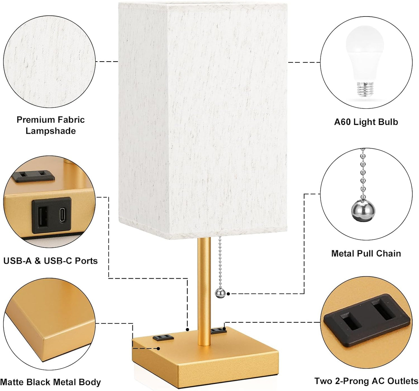 aooshine Small Table Lamp for Bedroom - Bedside Lamps for Nightstand, Minimalist Night Stand Light Lamp with Square Fabric Shade, Desk Reading Lamp for Kids Room Living Room Office Dorm
