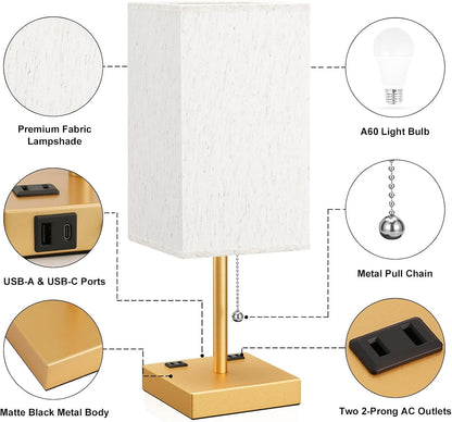 aooshine Small Table Lamp for Bedroom - Bedside Lamps for Nightstand, Minimalist Night Stand Light Lamp with Square Fabric Shade, Desk Reading Lamp for Kids Room Living Room Office Dorm