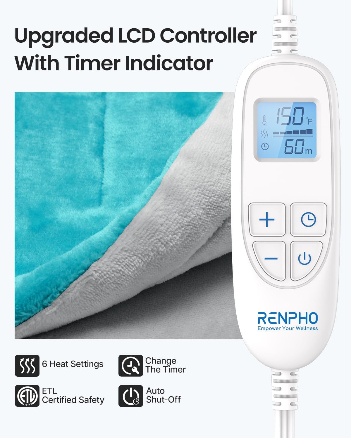 RENPHO Fathers Day Dad Gifts, Electric Heating Pad - 6 Heat Levels for Neck Shoulder and Back, Birthday Gifts for Women Men, Weighted Pad for Snug Fit, ETL Certified, FSA Eligible, 24"x33" Gray