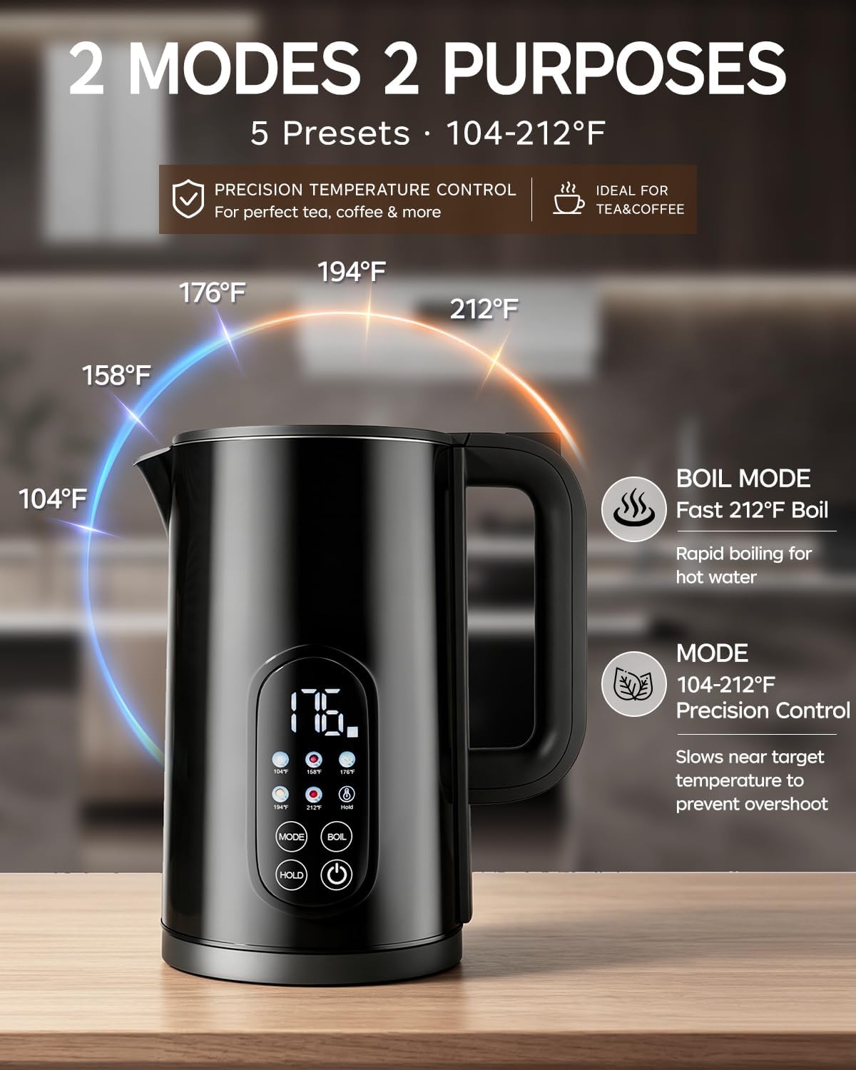 Electric Kettle with Temperature Control, 1.7L Hot Water Kettle for Tea, Coffee & Daily Use, 5 Presets, 2H Keep Warm, Stainless Steel Interior, Auto Shut-Off, Cordless Electric Tea Kettle, Blue