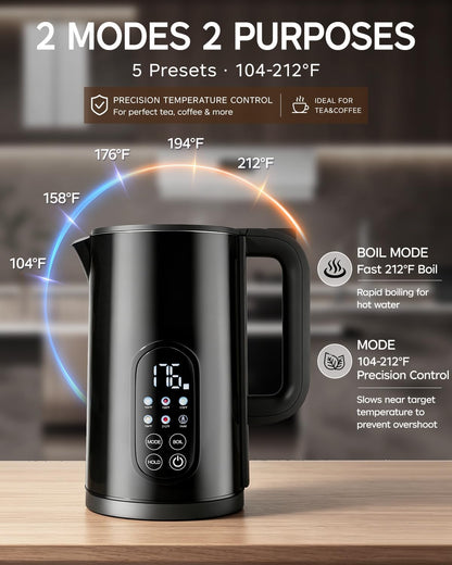 Electric Kettle with Temperature Control, 1.7L Hot Water Kettle for Tea, Coffee & Daily Use, 5 Presets, 2H Keep Warm, Stainless Steel Interior, Auto Shut-Off, Cordless Electric Tea Kettle, Blue
