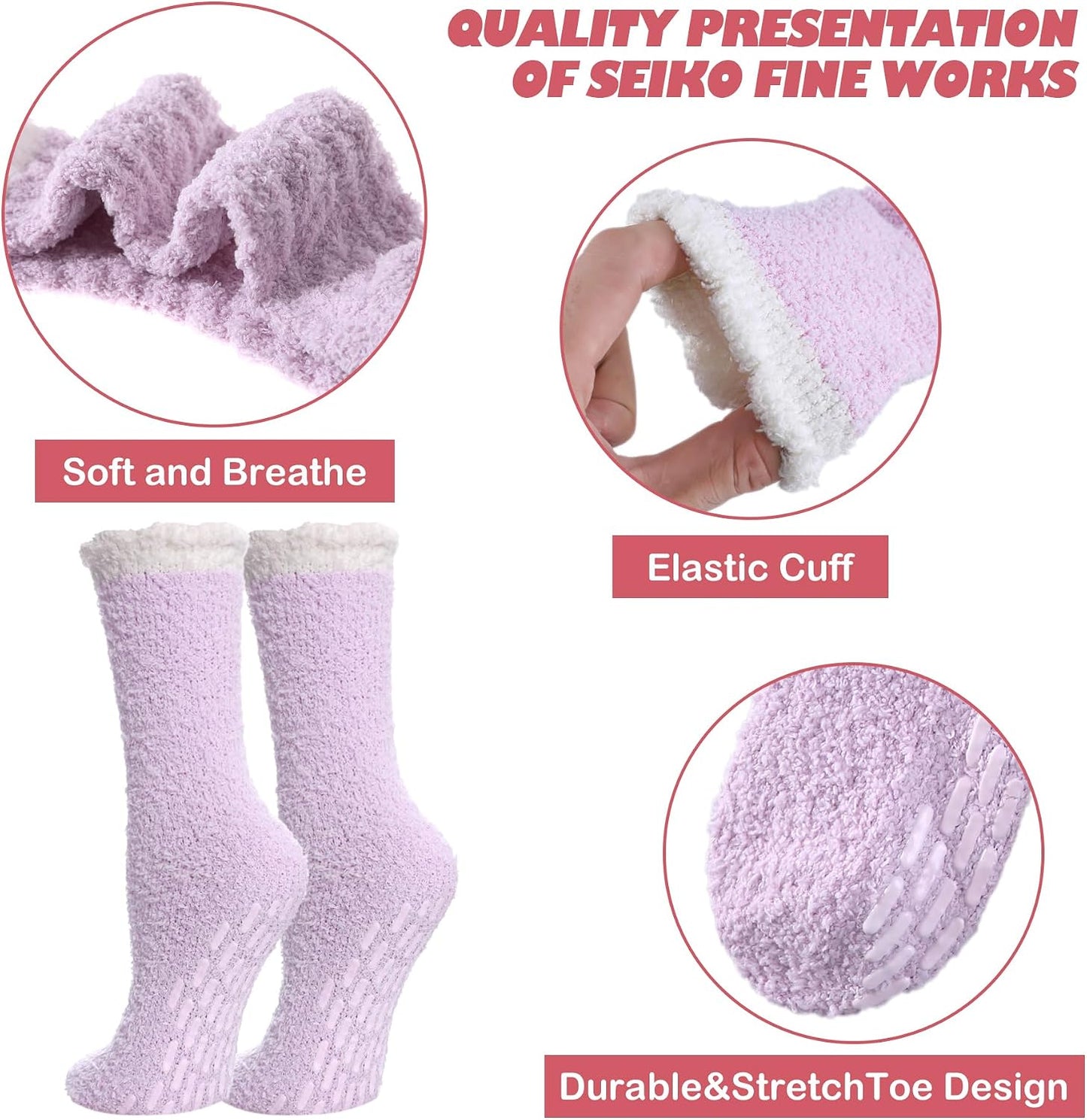 LINEMIN Non-Slip Fuzzy Socks for Women - Cozy Hospital Soft Fluffy Socks With Grips - Winter Warm Slipper